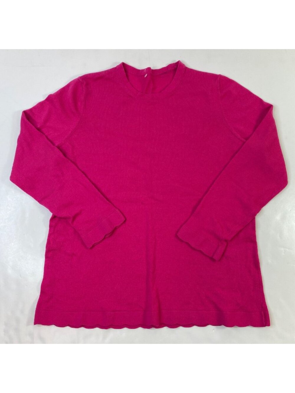 Womens Sweater Hot Pink Scalloped Hem Cuff Long Sleeve Knit Size Large